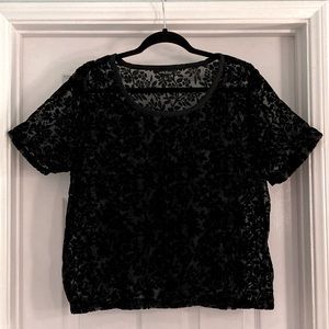 L Lucky Brand see-through floral velour blouse, really pretty!!🖤